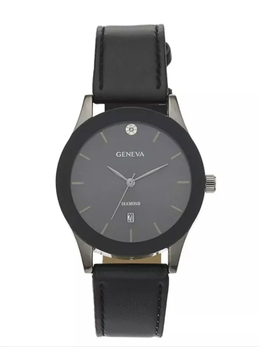Geneva Men's 40mm Diamond Accent Faux Leather Watch - KH8122GU